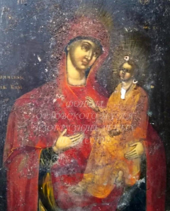 Тихвинская икона Божией Матери (без оклада). Фрагмент